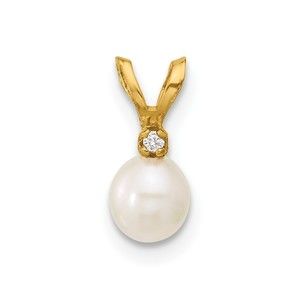 14k Yellow Gold Childrens 4-5mm White Near Round FWC Pearl CZ Pendant